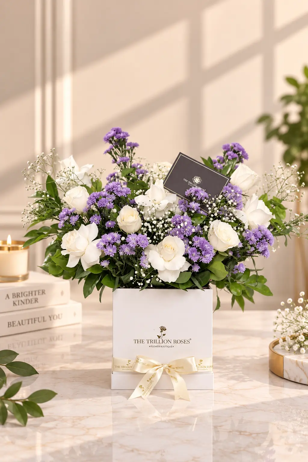 Lavender Grace — White & Purple Flower Box view 0
